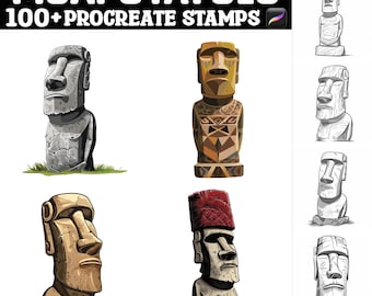 100+ Moai Statues Procreate Stamps | Procreate Brushes | Instant Digital Download