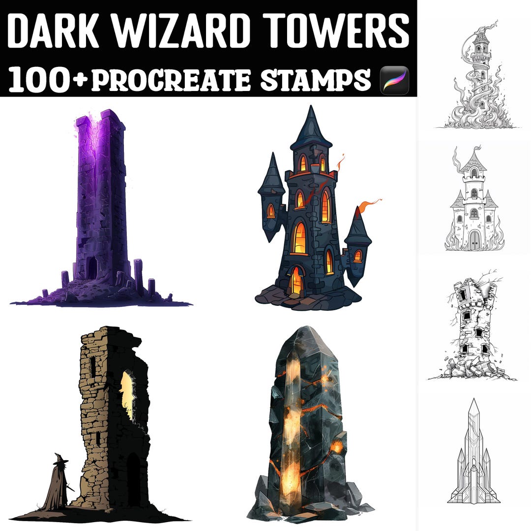 100+ Dark Wizard Towers Procreate Stamps | Procreate Brushes | Instant ...