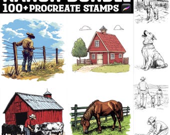 100+ Ranch Scene Procreate Stamps | Procreate Brushes | Natychmiastowe pobieranie cyfrowe