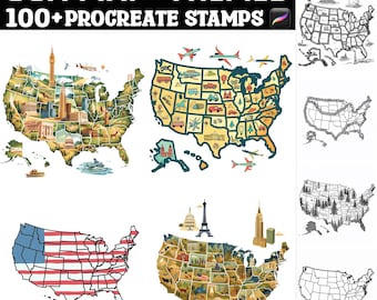 100+ USA Map-Themed Procreate Stamps | Procreate Brushes | Instant Digital Download