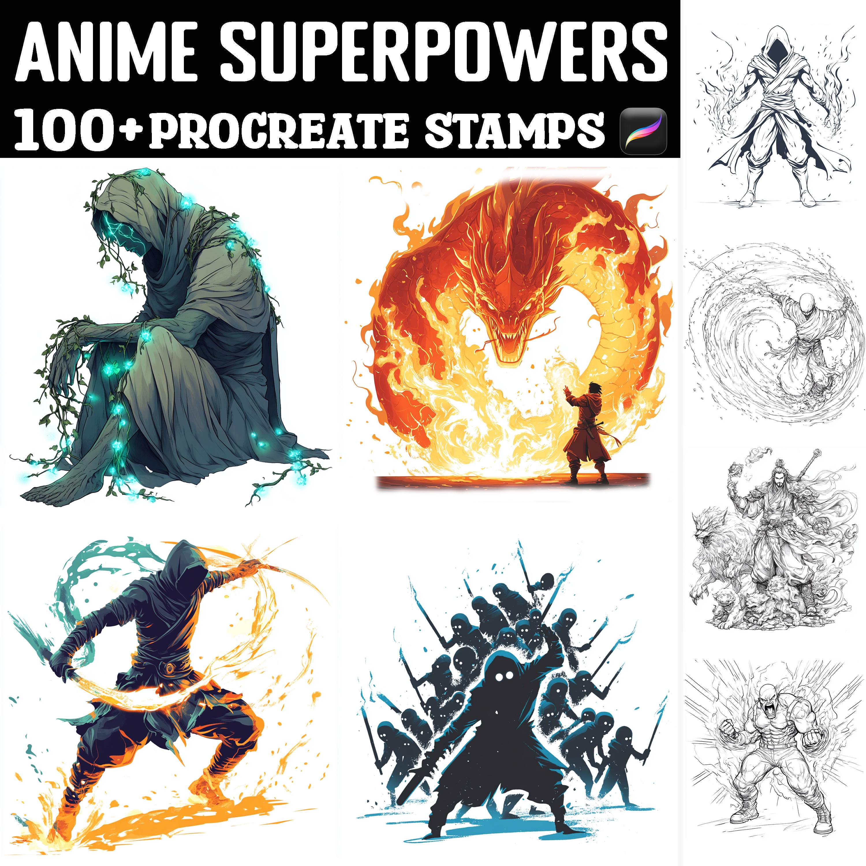 100+ Superpoderes de anime Stamps y Brushes para Procreate | Energy FX, magia, efectos de batalla | Descarga instantánea