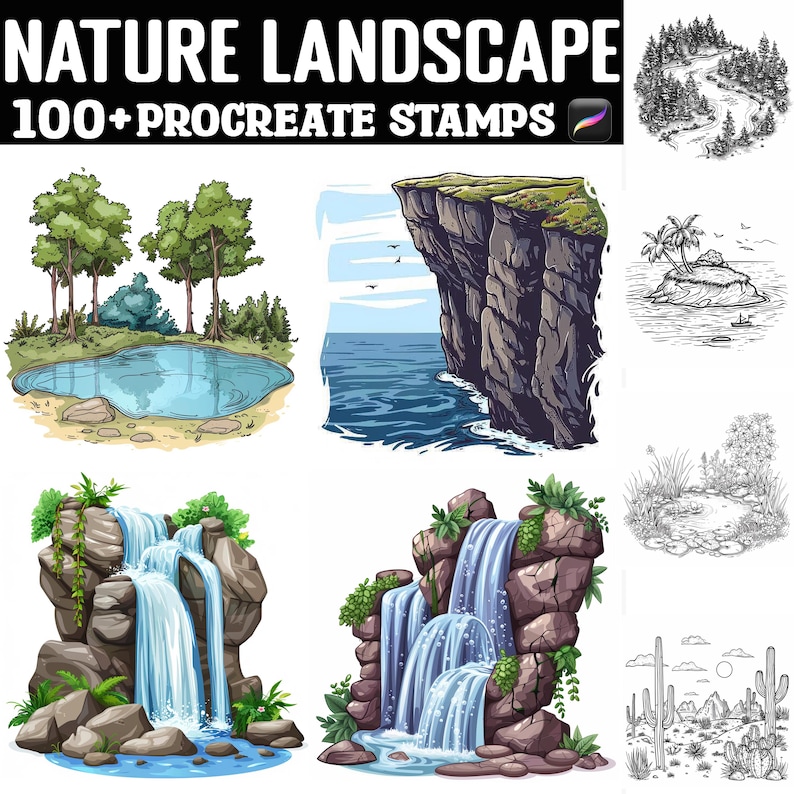100+ Nature Landscape Procreate Stamps | Procreate Brushes | Instant ...