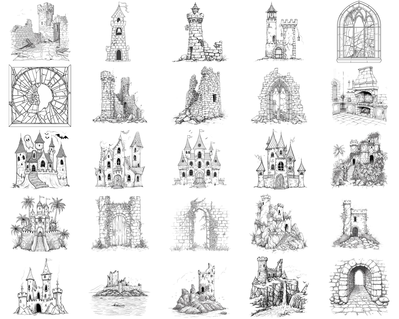 100+ Abandoned Castles Procreate Stamps | Procreate Brushes | Instant ...