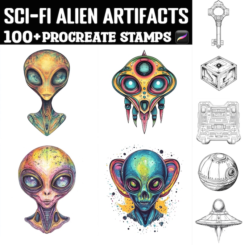 100+ Sci-fi Alien Artifacts Procreate Stamps | Procreate Brushes ...