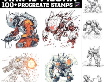 100+ Anime Mecha Procreate Stamps | Procreate Brushes | Instant Digital Download