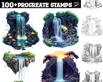 100+ Fantasy Waterfall Procreate Stamps | Procreate Brushes | Instant Digital Download