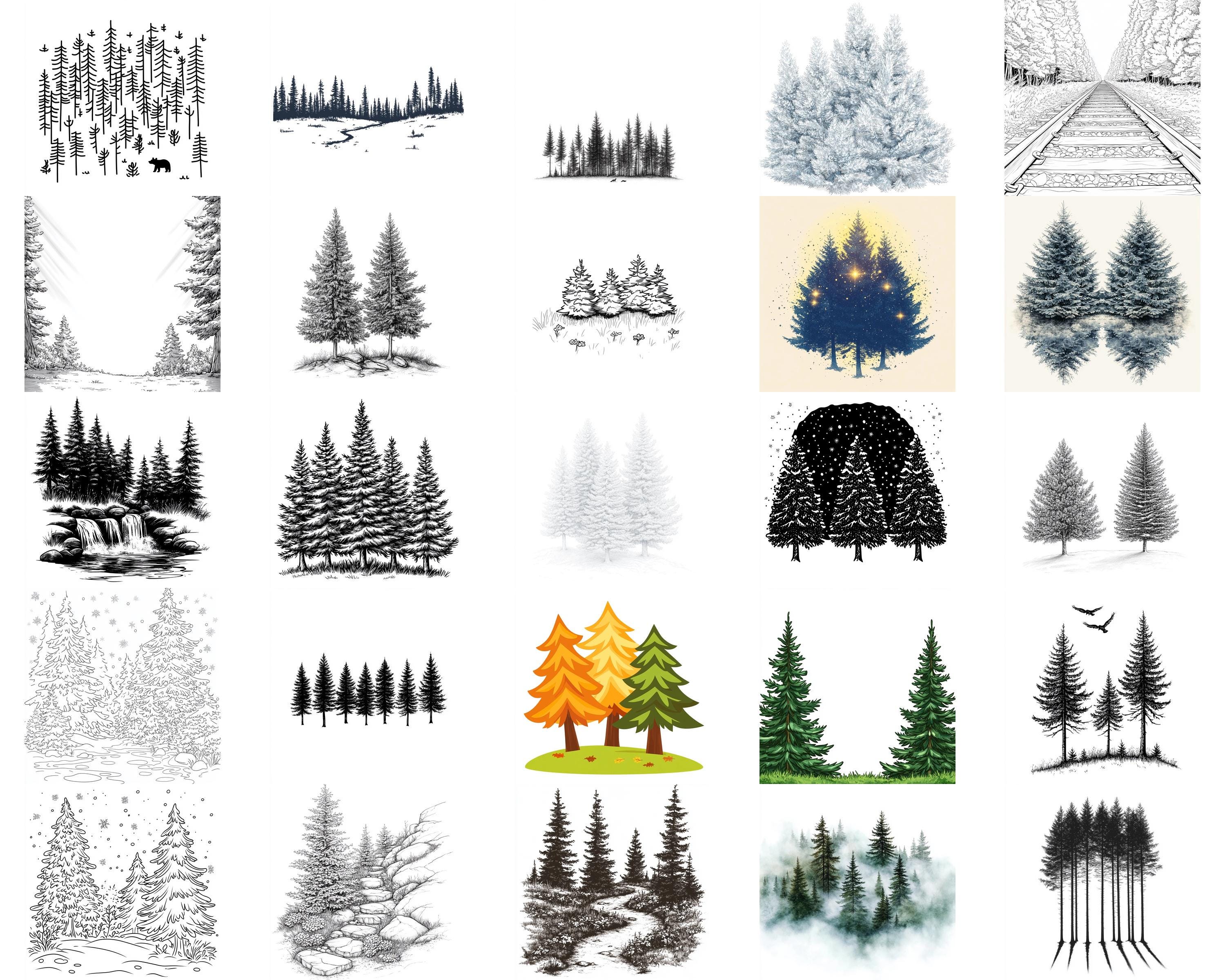 100+ Evergreen Forest Pine Trees Procreate Stamps | Procreate Brushes ...