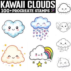 100+ Kawaii Clouds Procreate Stamps | Procreate Brushes | Instant Digital Download