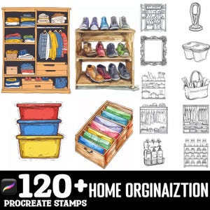 120+ Home Organization Items Procreate Stamps | Procreate Brushes | Instant Digital Download