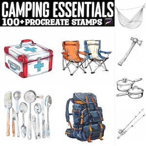 100+ Camping Essentials Procreate Stamps | Procreate Brushes | Instant Digital Download