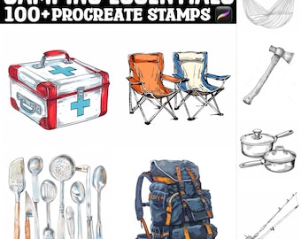 Más de 100 sellos Procreate esenciales para acampar / Pinceles Procreate / Descarga digital instantánea