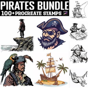 Más de 100 sellos piratas para Procreate, pinceles para Procreate y descarga digital instantánea