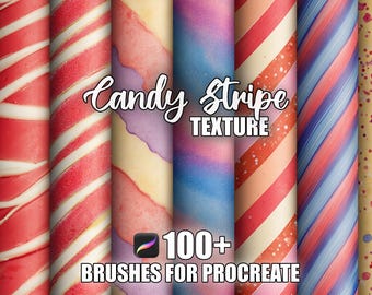 キャンディストライプ Procreate ブラシ: 100 種類以上のシームレスなテクスチャパターン (即時ダウンロード)