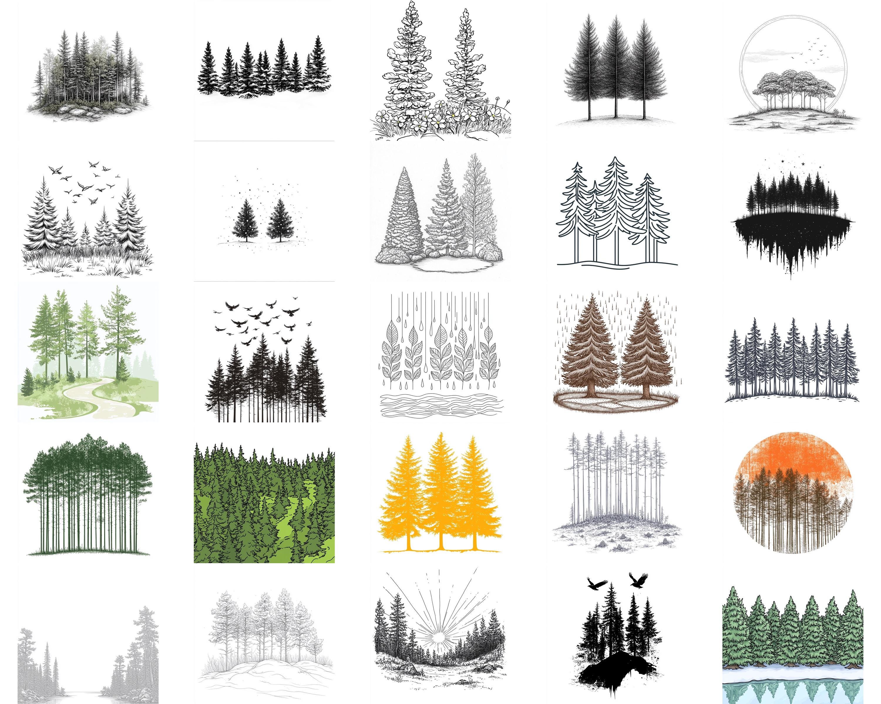 100+ Evergreen Forest Pine Trees Procreate Stamps | Procreate Brushes ...