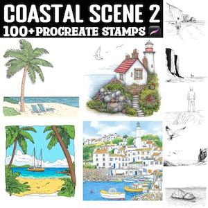 100+ Coastal Scene 2 Procreate Stamps | Procreate Brushes | Instant Digital Download