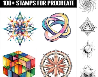 100+ Geometric Tattoo Procreate Stamp | Procreate Brush Bundle | Instant Digital Download
