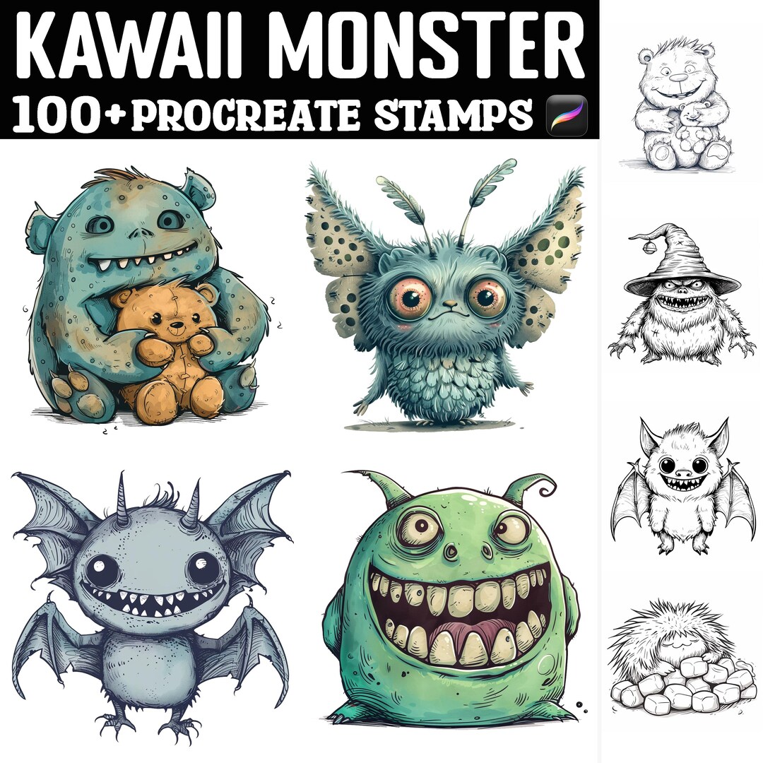100+ Kawaii Monster Procreate Stamps | Procreate Brushes | Instant ...