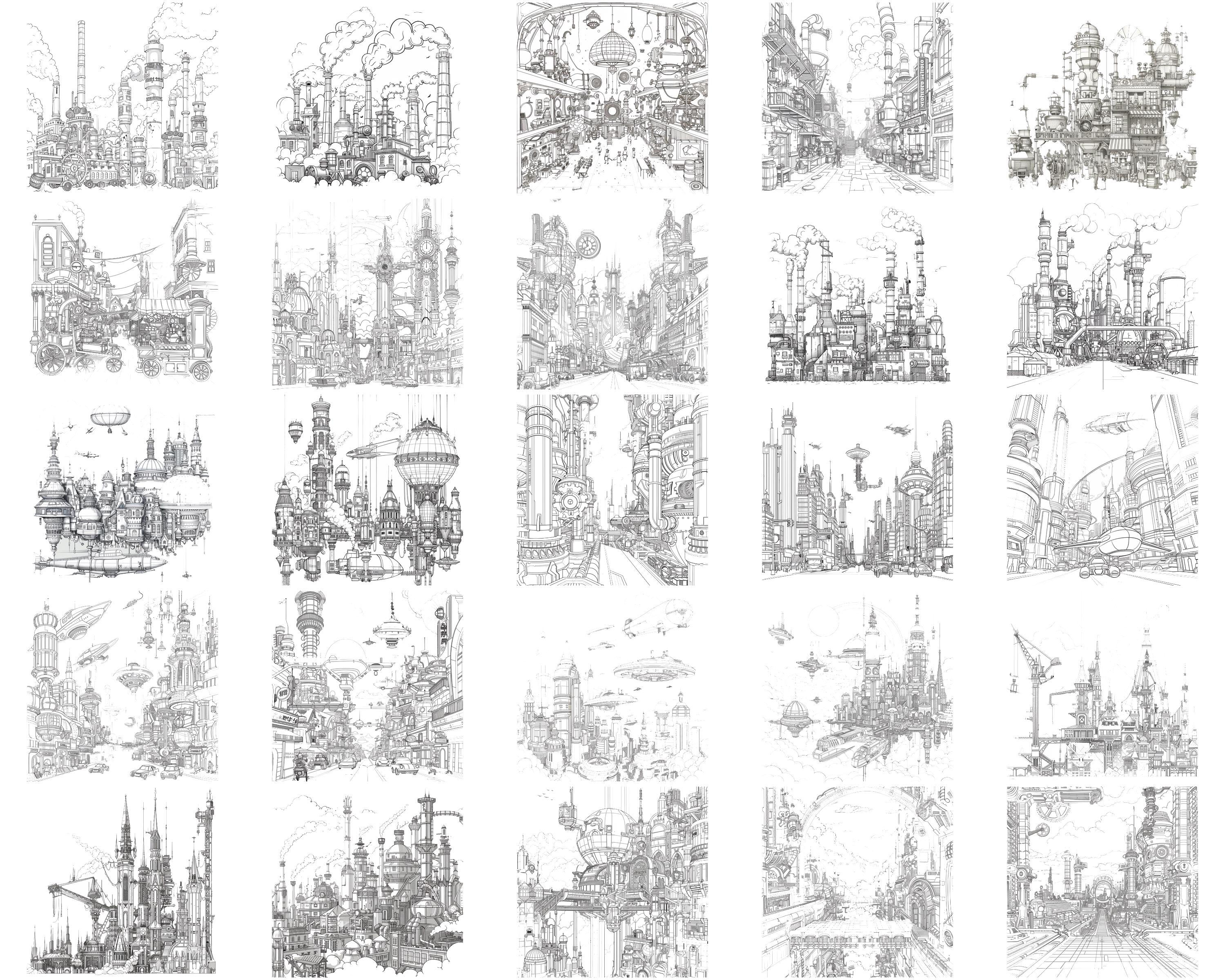 100+ Steampunk Cityscape Procreate Stamps | Procreate Brushes | Instant ...