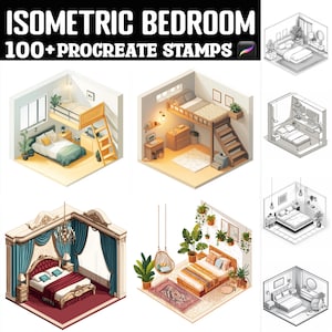100+ isometriska sovrumsstämplar | Procreate-penslar | Omedelbar digital nedladdning