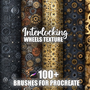 100+ Interlocking Cog Wheels Texture Procreate Pattern Brushes | Seamless Textures Procreate Brushes | Instant Download