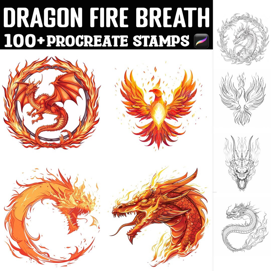100+ Dragon Fire Breath Procreate Stamps | Procreate Brushes | Instant ...