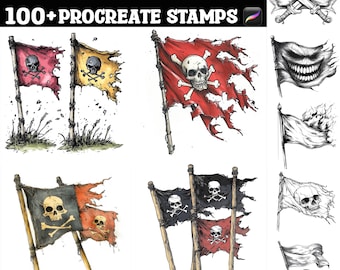 Mais de 100 carimbos de bandeiras piratas esfarrapadas para Procreate | Pincéis para Procreate | Download digital instantâneo