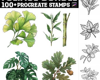 Más de 100 sellos y pinceles de follaje para Procreate. Descarga digital instantánea.