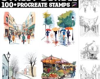 Plus de 100 timbres de procréation de scènes de rue | Pinceaux procréer | Téléchargement numérique instantané