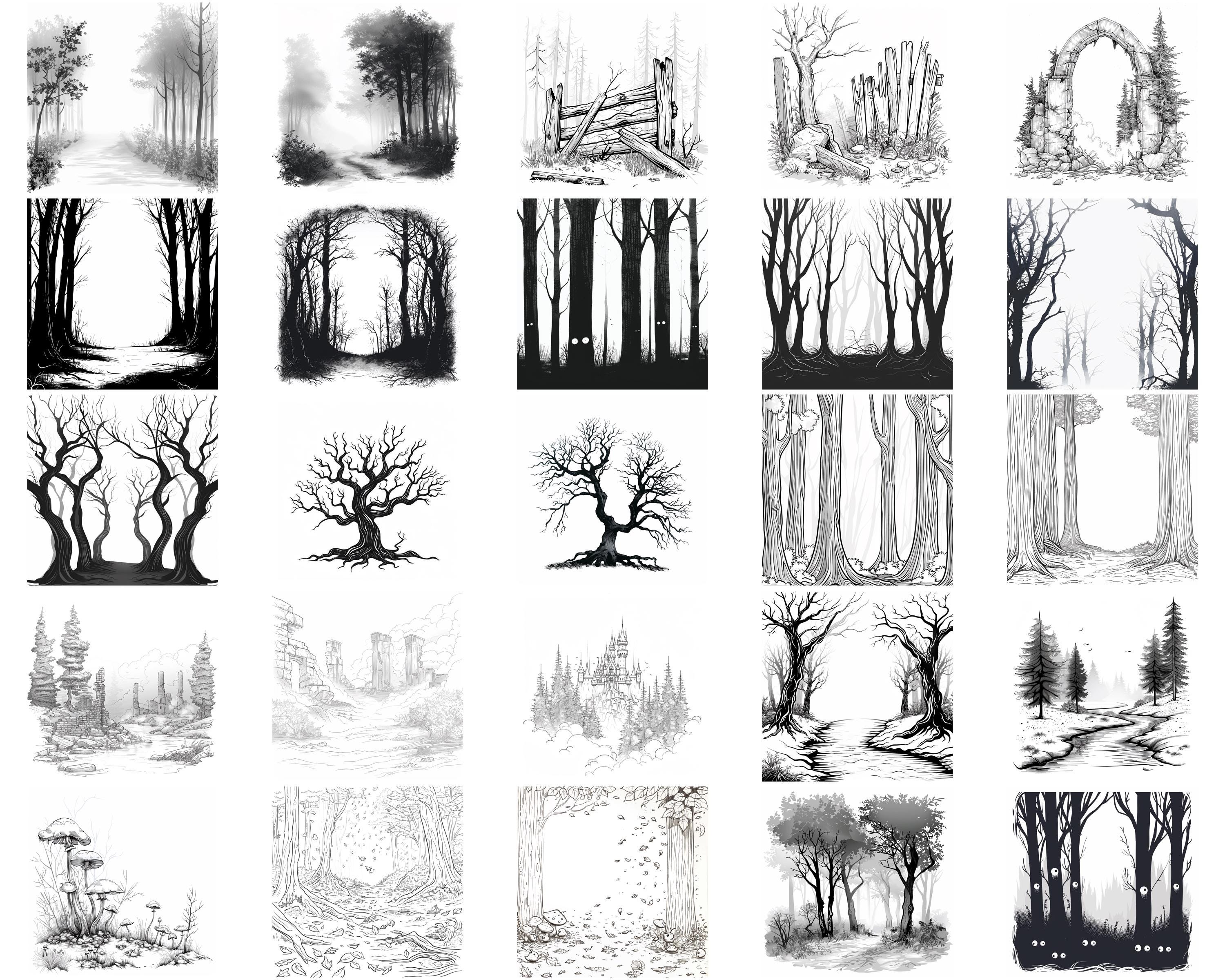 100+ Eerie Foggy Forest Procreate Stamps | Procreate Brushes | Instant ...