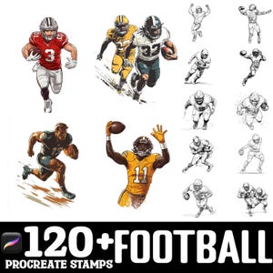 120+ Football Poses Procreate Stamps | Procreate Brushes | Instant Digital Download