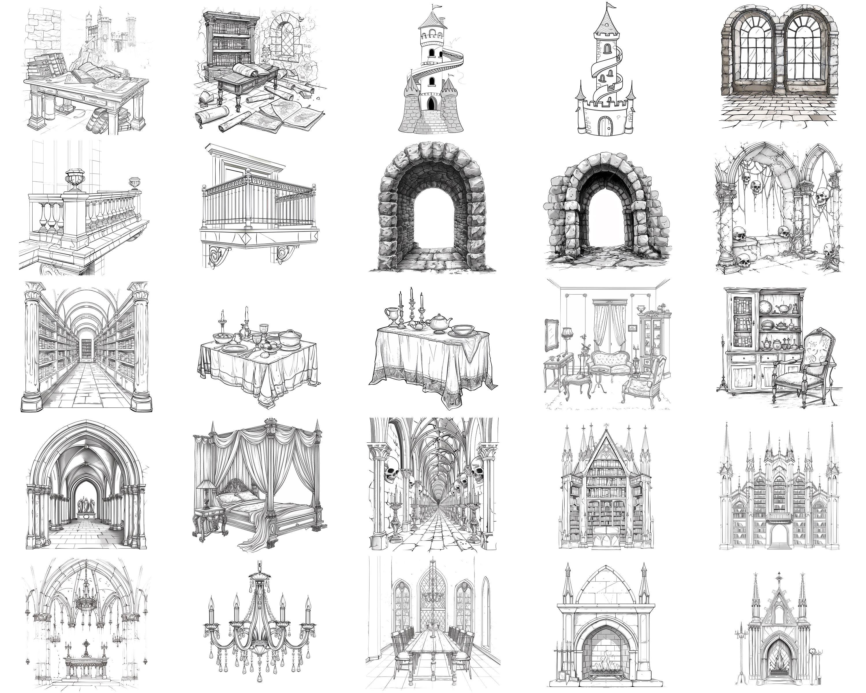 100+ Gothic Castle Interiors Procreate Stamps | Procreate Brushes ...