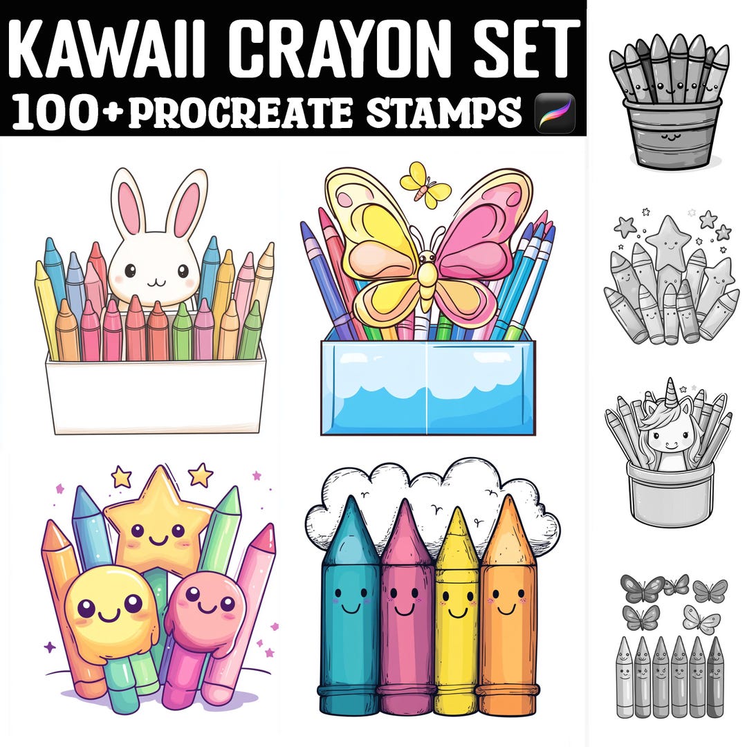 100+ Kawaii Crayon Set Procreate Stamps | Procreate Brushes | Instant ...