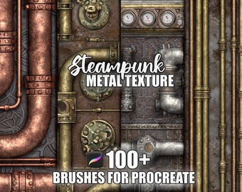 Steampunk metalen textuurborstels voor procreate: 100+ naadloze patronen (directe download)