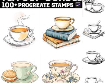 Plus de 100 tampons de procréation de tasse de thé | Pinceaux procréer | Téléchargement numérique instantané