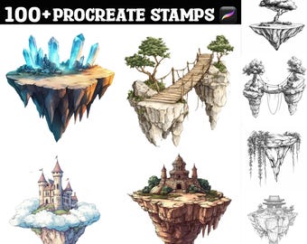 100+ Floating Rock Island Procreate Briefmarken | Procreate Pinsel | Sofortiger digitaler Download
