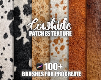 Koeienhuidtextuur Procreate-borstels: 100+ naadloze vachtpatronen (directe download)