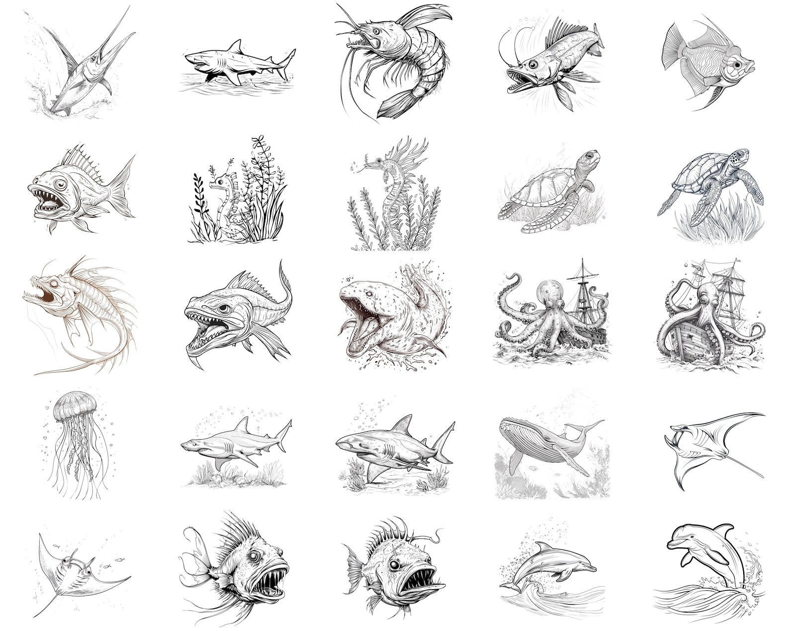 100+ Sea Creatures Procreate Stamps | Procreate Brushes | Instant ...