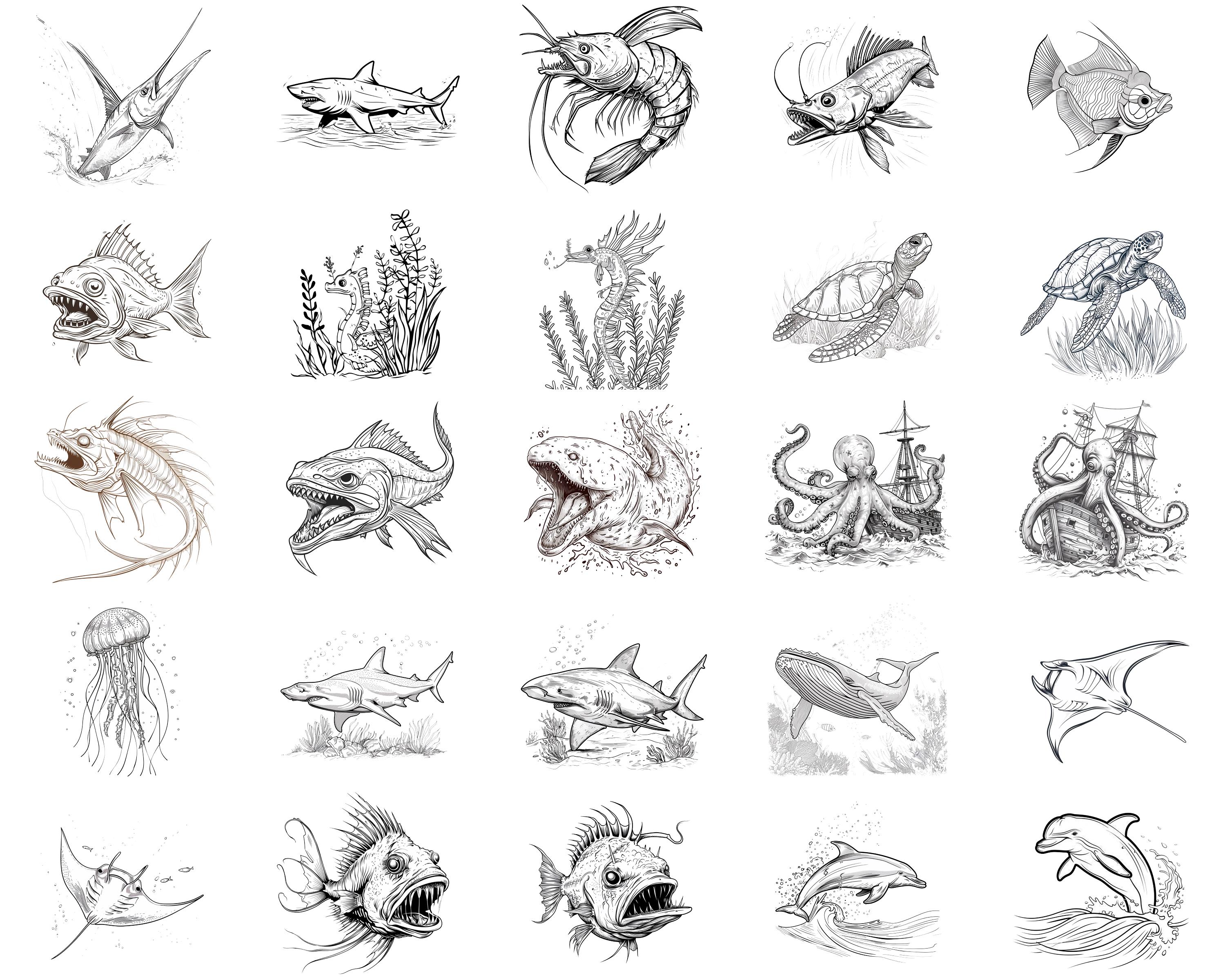100+ Sea Creatures Procreate Stamps | Procreate Brushes | Instant ...