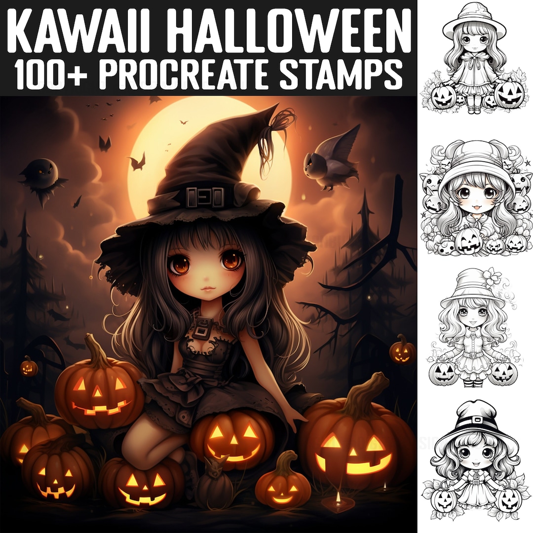 100+ Procreate Kawaii Halloween Stamps | Halloween Guides | Instant ...