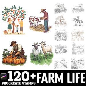 120+ Farm Life Procreate Stamps | Procreate Brushes | Instant Digital Download