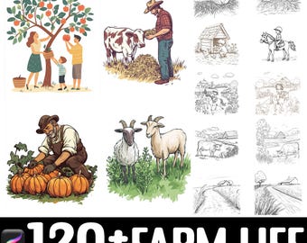 Más de 120 sellos y pinceles de Procreate relacionados con la vida en la granja. Descarga digital instantánea