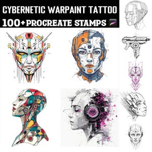 100+ Cybernetic Warpaint Tattoo Procreate Stamps | Procreate brushes | Instant Digital Download