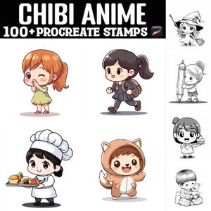 100+ Chibi Anime Procreate Stamps | Procreate Brushes | Instant Digital Download