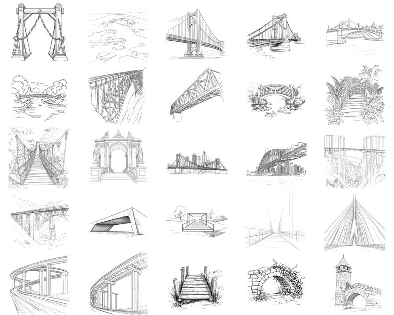 100+ Bridge Architecture Procreate Stamps | Procreate Brushes | Instant ...