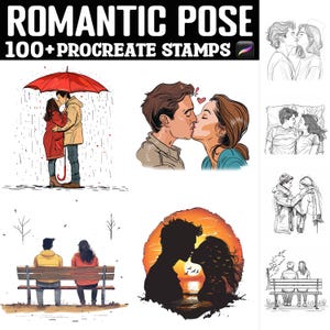 100+ Romantic Pose Procreate Stamps | Procreate Brushes | Instant Digital Download
