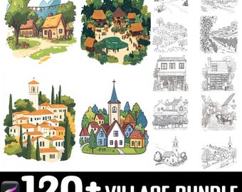120+ Village Procreate Stamps | Procreate Brushes | Instant Digital Download