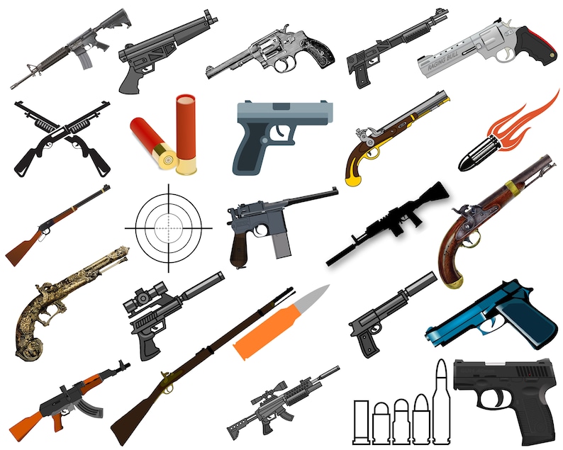 Gun Clipart Bundle Gun Clip Art Gun Llustrations Gun Etsy