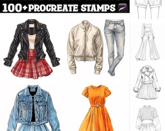 Más de 100 sellos de Procreate de moda retro vintage / Pinceles de Procreate / Descarga digital instantánea