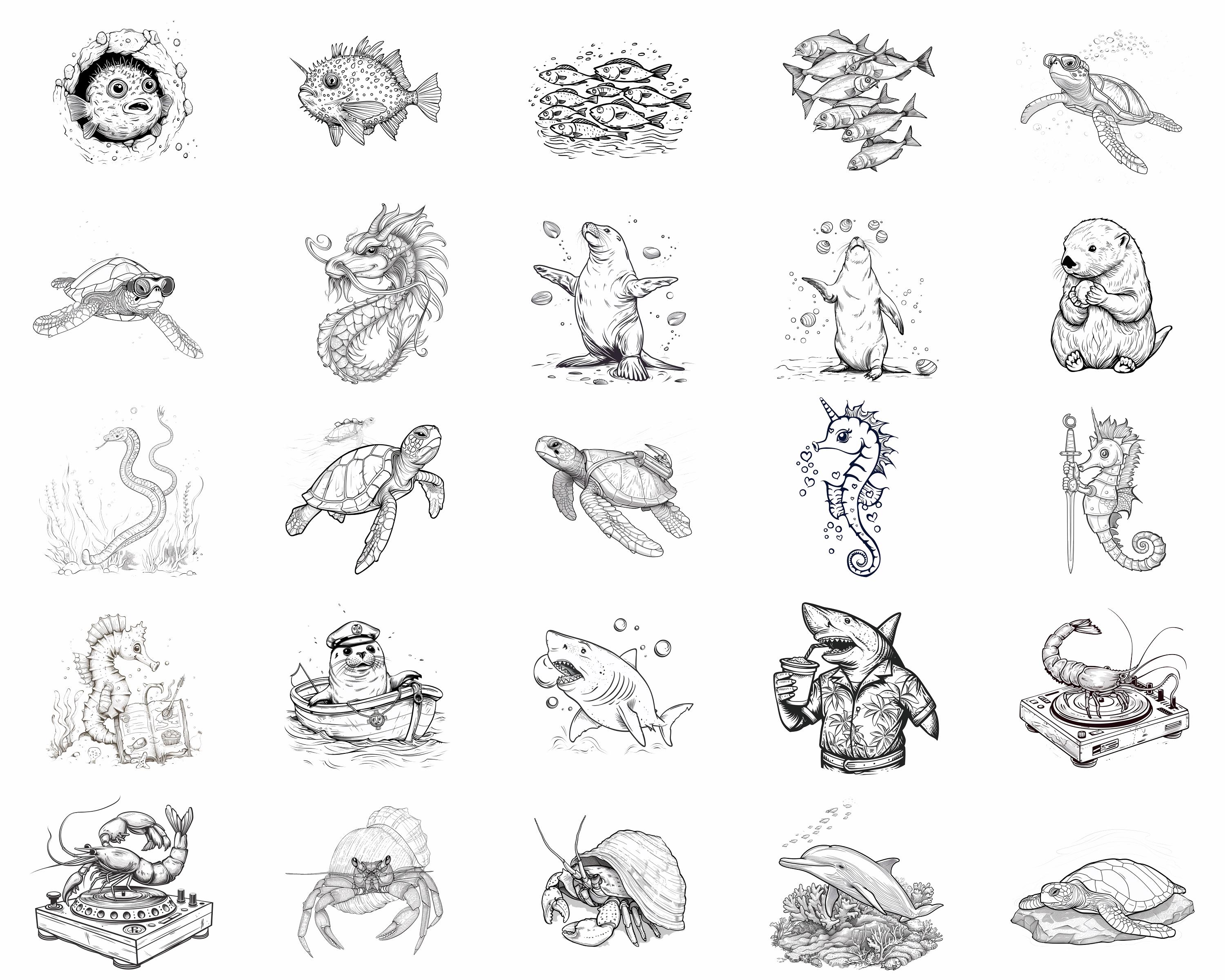 100+ Cartoon Sea Creatures Procreate Stamps | Procreate Brushes ...