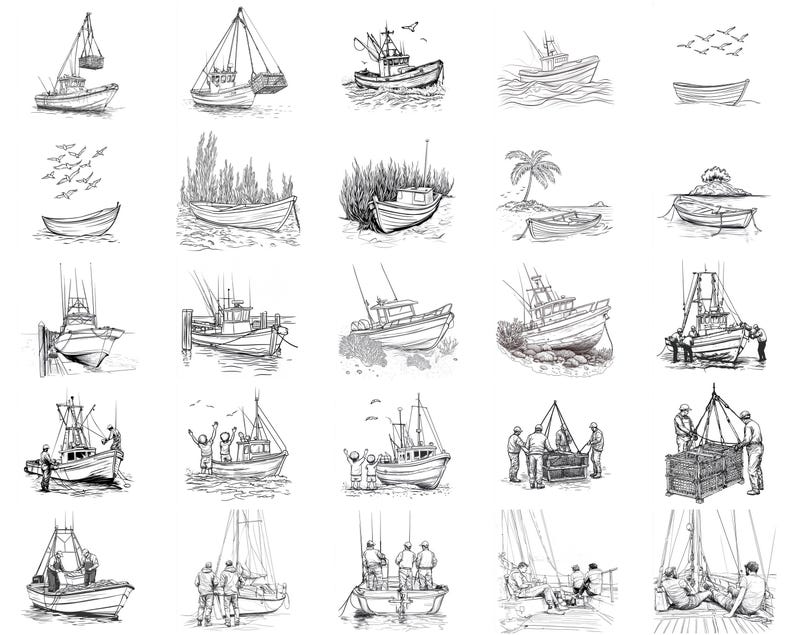 100+ Fishing Boat Procreate Stamps | Procreate Brushes | Instant ...